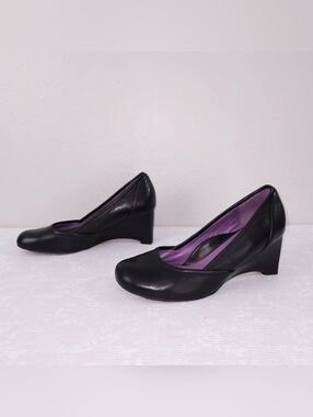 TARYN ROSE Wedge Pumps US 12 Black Leather Slip-On Heels